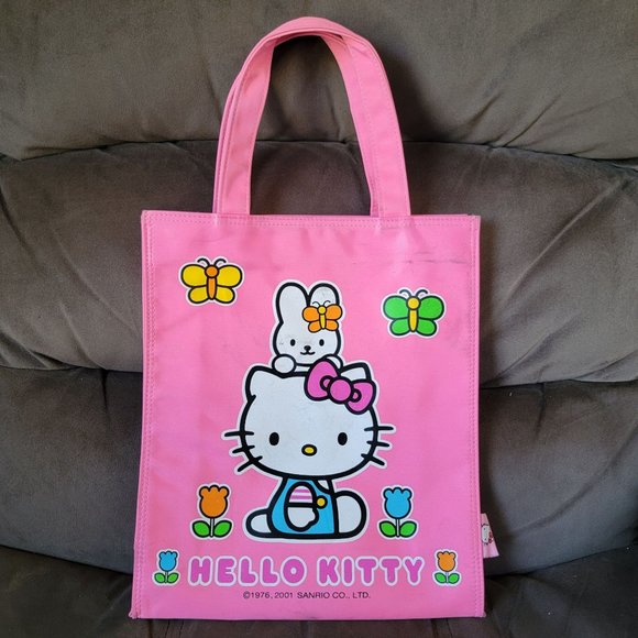 Hello Kitty Womens Pink Shopping Tote Bag Cute Small Flowers - Picture 1 of 9